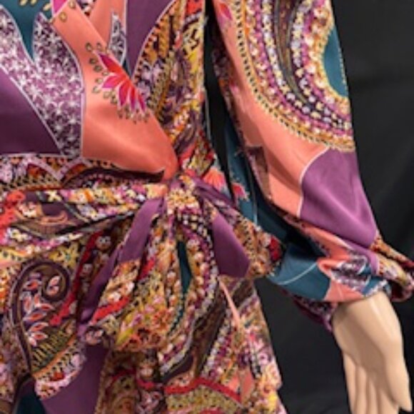 Tahari. Pink Teal Paisley Wrap Dress – Size 16 - Picture 3 of 6